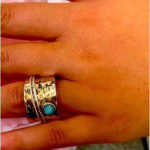 RING LADIES’ SIZE 10 LARIMAR .925 STERLING SILVER SPINNER RING FOR ANXIETY ADHD